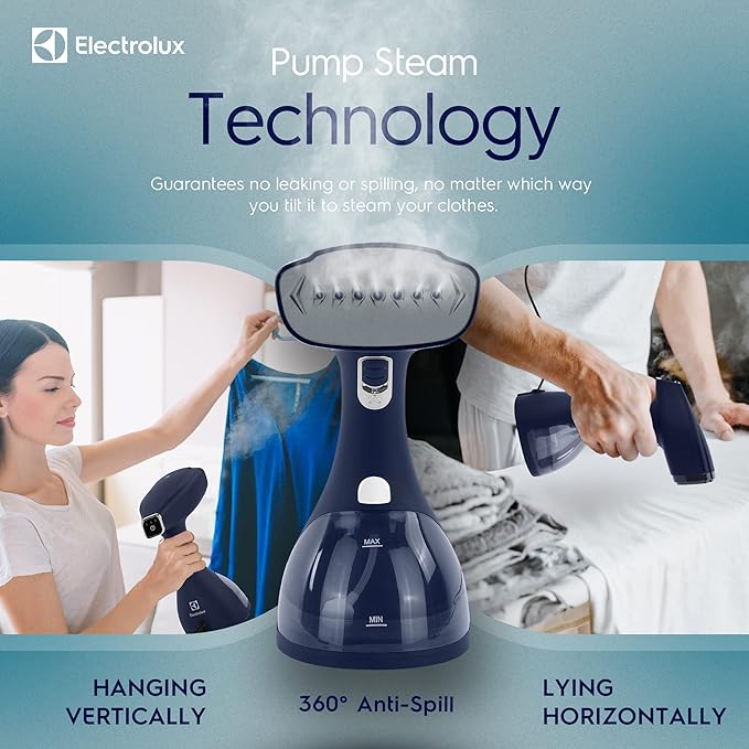 Electrolux Steamer for Clothes, 1500 Watt Portable Handheld Fabric and Garment Steamer with Lint Remover & Fabric Brush, Ultra-Fast Heat Up, 18 Min Continuous Steam for Powerful Wrinkle Remover, Blue