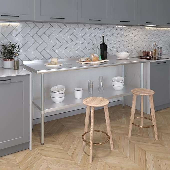 AmGood Stainless Steel Work Table with 1.5" Backsplash | Metal Kitchen Food Prep Table | NSF (72" Long x 24" Deep)