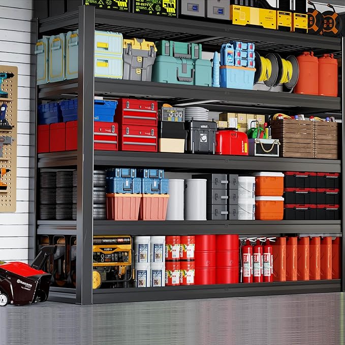 68" Wide Heavy Duty Garage Shelving Units, 5-Tier Deep Storage Shelves,Black Metal Garage Shelves,Steel Shelf,Large Storage Rack,Industrial Shelving for Shop, 68" W x 20" D x 84" H