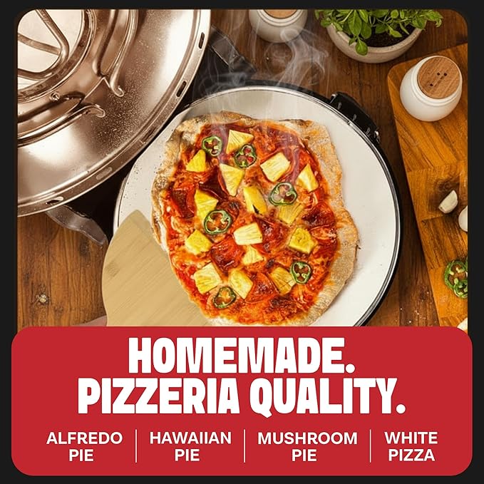 PIEZANO Crispy Crust Pizza Oven by Granitestone – 12 Inch Electric Pizza Oven Indoor Countertop Maker with Ceramic Stone Heats up to 800˚F for Stone Baked Pizzeria Style at Home As Seen on TV Products