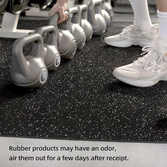 0.56in Thick 96 Sq Ft Exercise Equipment Mats, 24 Tiles Rubber Top EVA Foam Workout Mats, Interlocking Gym Flooring for Home Gym, 24 x 24in, Black & White