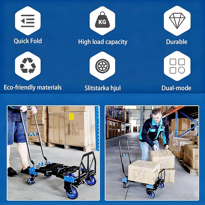 Folding Hand Truck Dolly Capacity Collapsible Heavy Duty Utility Cart with Adjustable Handle Convertible Trolley for Luggage Moving Camping Home Office (Gray Storage Bin Set, Box 55cm*36cm*33cm)
