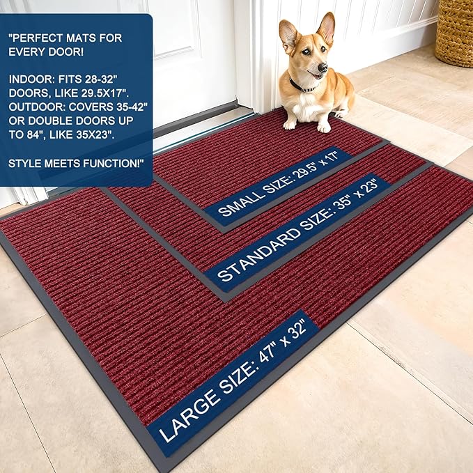OLANLY Front Door Mat Indoor Outdoor Entrance, Waterproof Heavy Duty Doormat, Fade Resistant, Low Profile, Easy Clean Patio Porch Welcome Floor Mats for Entry, 71x47, Wine Red