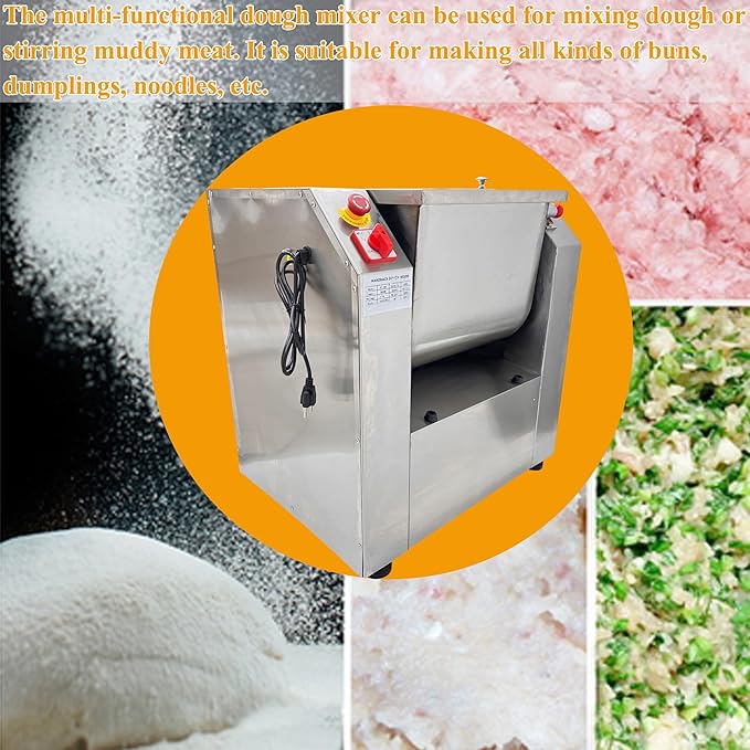 Dough Mixer 110V Commercial Food Mixer Stainless Steel Dough Kneading Machine 90 Degree Tilt Flour Mixing Machine 110lbs Kneading Capacity for Schools Restaurants