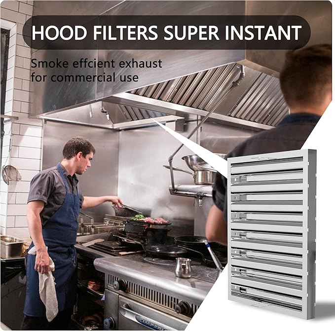 Stainless Steel Commercial Kitchen Hood Filter, Range Hood Baffle Grease Filter for Restaurant Exhaust Hoods, UL/NSF Listed, 19.5W x 24.5H Inch 7 Grooves Hood Filters（5 Pack）