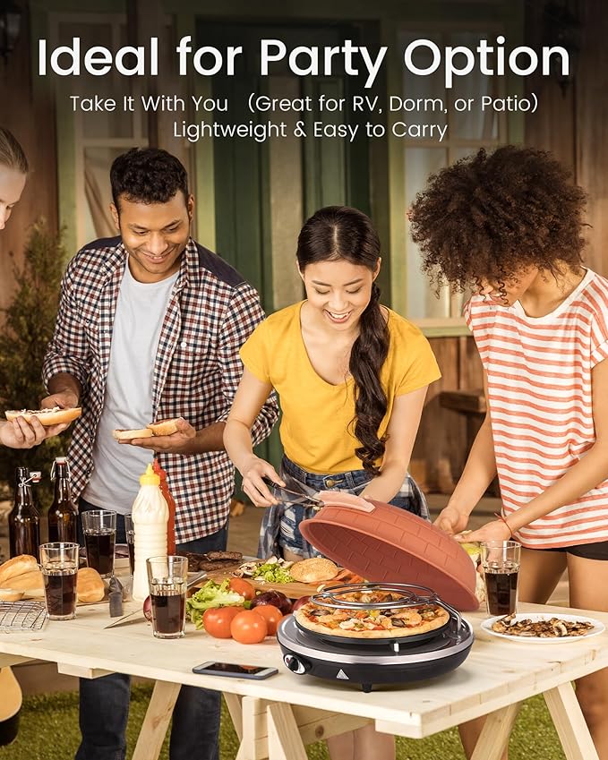 Electric Pizza Oven - 12-Inch Indoor Pizza Ovens Countertop - 1200W Pizza Maker Heats up to 800˚F by Ceramic Stone, Temperature Control, Viewing Window, PM-05