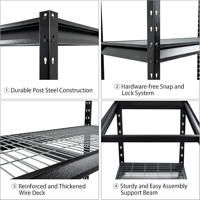 The Atlas 72" W Heavy Duty Garage Shelving Load 8000 Lbs, 4 Tier Metal Storage Shelves, Adjustable Industrial Steel Rack for Warehouse Basement Shop, 72" W x 24" D x 72" H, Black