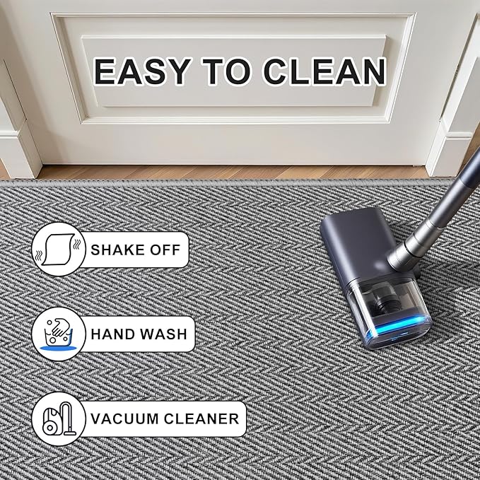Ultra Thin Door Mat Indoor Entrance 36"x59", Low-Profile Indoor Door Mat, Large Non Slip Entry Mat Rubber Backing Unique Herringbone Design Inside Doormat Dirt Trapper Entryway Mats, Grey