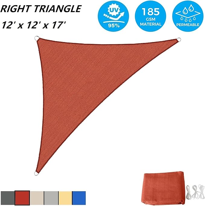 AsterOutdoor Sun Shade Sail Triangle 12' x 12' x 17' UV Block Canopy for Patio Backyard Lawn Garden Outdoor Activities, Terra