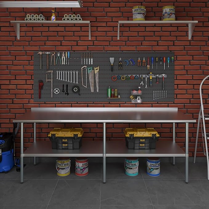 AmGood Stainless Steel Work Table with 1.5" Backsplash | Metal Kitchen Food Prep Table | NSF (96" Long x 30" Deep)