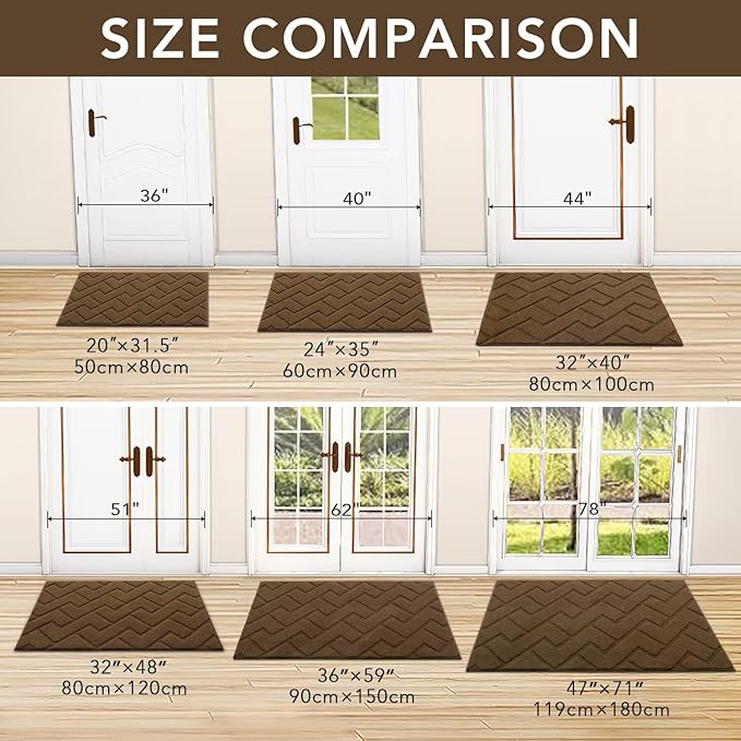 hicorfe Dirt Trapper Indoor Doormat,20"x59" Welcome Door mat,Non Slip Backing Washable Door Mats,Absorbent and Resistant Low-Profile Entrance Inside Floor Mat for Front Back Door,Entryway (Dark Brown)
