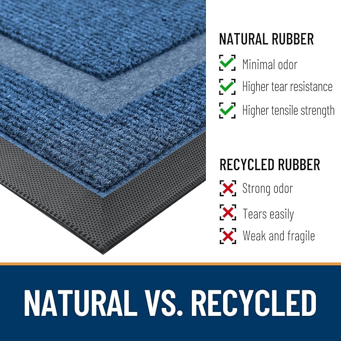 OLANLY Half Circle Door Mat Indoor Outdoor Entrance Welcome, Waterproof All-Season, All-Weather Doormat, Sturdy Natural Rubber, Low Profile, Easy Clean Patio Porch Entryway Mat, 47x23, Light Blue