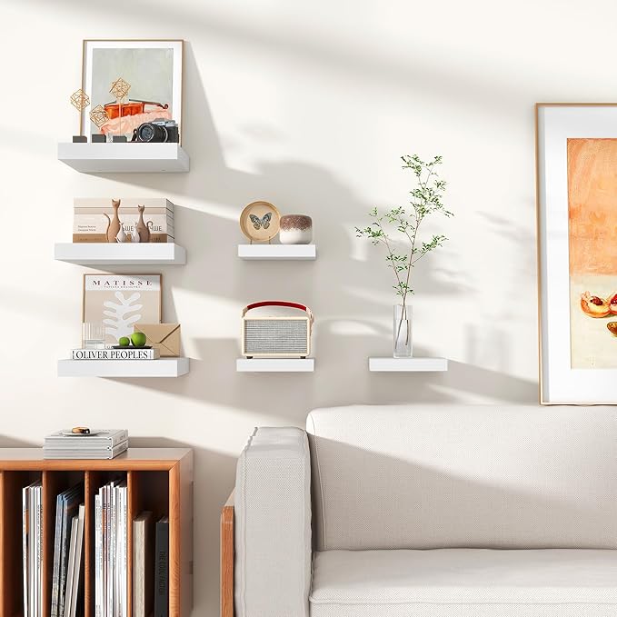 Square Floating Shelves for Wall 12"W x 12"D x 1.4"H, Small Engineered Wood Wall Shelves with Invisible Brackets for Living Room Bedroom Bathroom Office Kitchen Storage Decor, White Finish, Set of 3