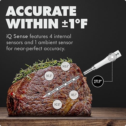 CHEF iQ Sense | Smart Wireless Meat Thermometer | Ultra-Thin Probe | WiFi Unlimited Range | 1000°F Heat Safe | 5 Sensors | BBQ, Grill, Oven, Smoker, Air Fryer | Gen3