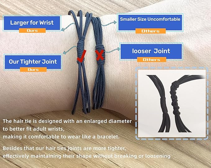 No Dmamage Hair Ties for Girls,Women,Men,Large Pony tails Hair Ties,Handmade Bracelets, Hair Tie for Thick Curly Hair,20Pcs,4-1 Design,Hair Elastics (Slight blue)