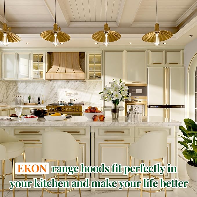 EKON 900CFM Range Hood Insert, Ducted/Ductless Built-in Range Hoods with Remote/4 Speeds Touch Control LCD Display,2pcs Baffle Filters Knob Control