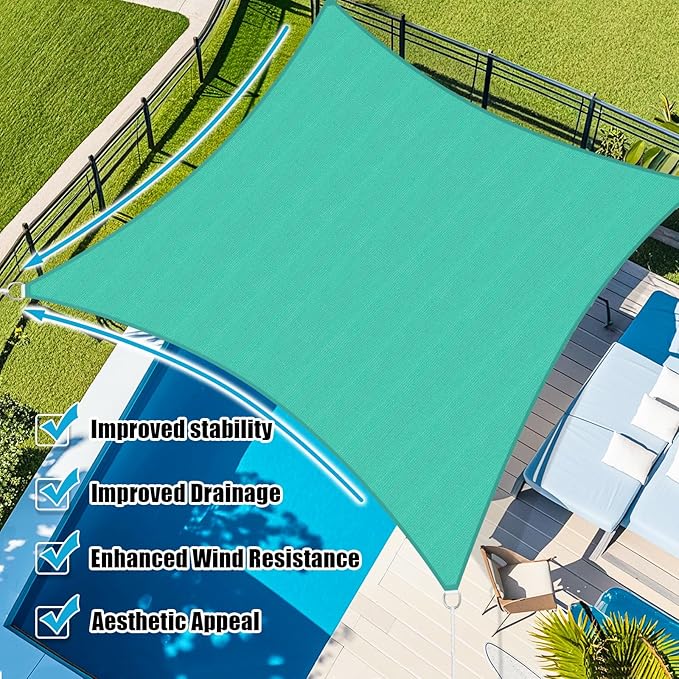 Amagenix Sun Shade Sail 20'X26' Curved Edge Outdoor Shade Canopy Turquoise Breathable 95% UV Block Shade Cloth for Patio Garden Backyard (We Make Custom Size)
