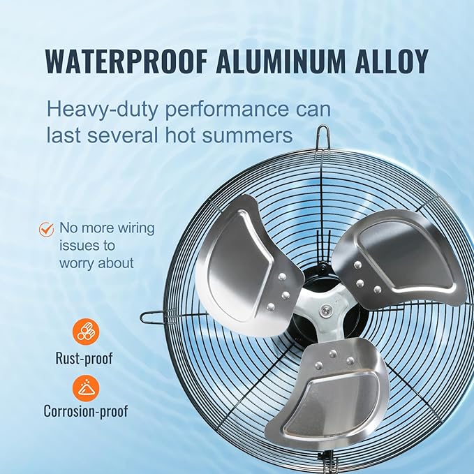 VEVOR Shutter Exhaust Fan, 16'' with Various Speeds, AC-motor, 2000 CFM, Wall Mount Attic Fan, Ventilation and Cooling for Greenhouses, Garages, Sheds, FCC