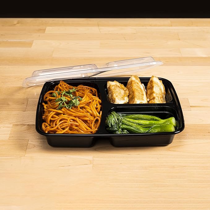 TIYA Food Containers - 48 oz Bulk 150 Pack with Lids - Plastic Compartment To-Go Boxes - Reusable, Microwavable, Dishwasher Safe - Leak-Proof for Meal Prep - BPA-Free