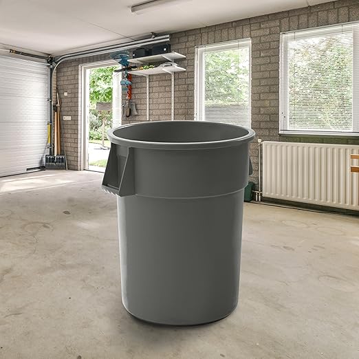 PRO&Family Commercial Round Trash Can, Ingredient Bin, Heavy-Duty Plastic, Anti-Static, Kitchen, Office, Outdoor Use (Gray, 55 Gallon)