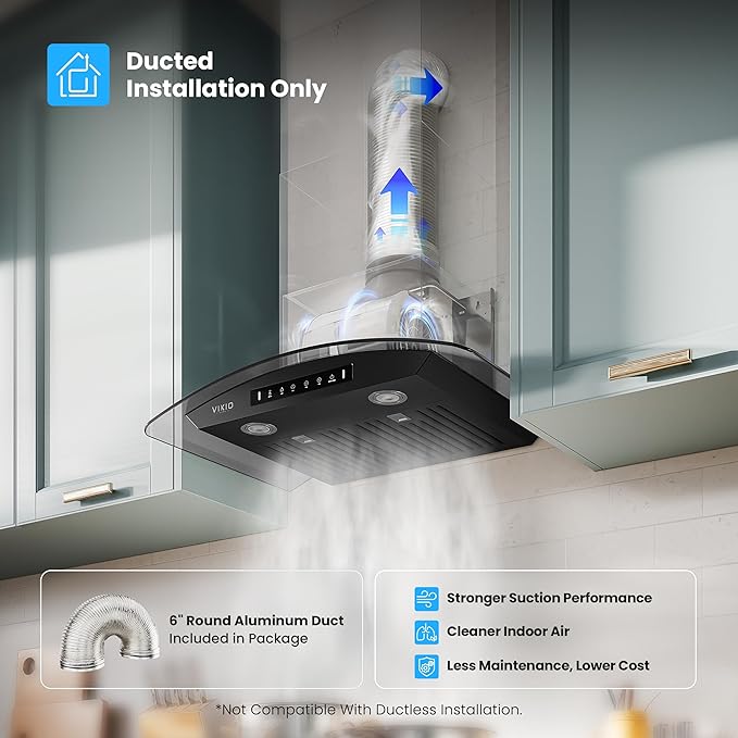 Black 36 inch Wall Mounted Range Hood Glass 900 CFM, Stainless Steel Kitchen Hood Vent with Gesture/Touch Controls, 3-Speed Exhaust Fan and Stainless Steel Baffle Filter, 2 LED Lights