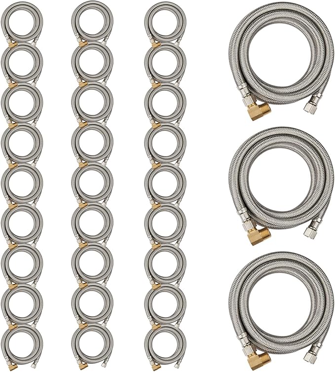 30 Pack Foskan 6FT Stainless Steel Dishwasher Hose With 3/8" Comp x 3/8" MIP 90° Elbow,Flexible Water Line Connector for Standard Dishwashers （6FT）