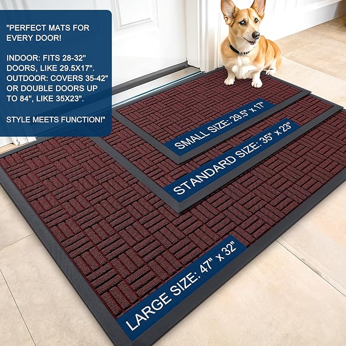 OLANLY Front Door Mat Outside Entrance 59x23, Absorbent, Heavy Duty Sturdy Natural Rubber Doormat Indoor Outdoor, Non-Slip, Stain and Fade Resistant, Low Profile Floor Mat for Entryway, Burgundy