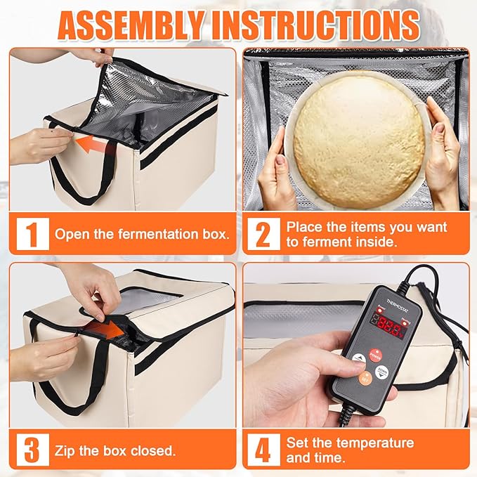 Folding Bread Proofing Box with Lid, Bread Proofer 3-Side Even Fever, Sourdough Starter Warmer for Pizza/Dough/Sour/Baking, 41-131℉ Temperature & 99 H Timer Control Proofing Container