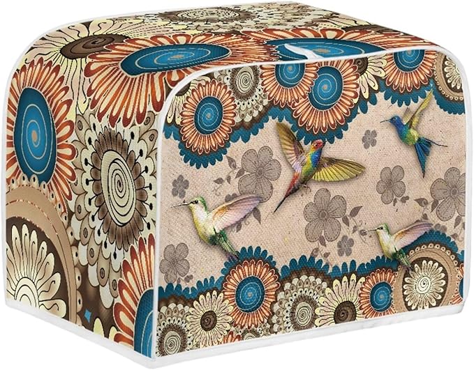 Aztec Hummingbird Flower Print Toaster Cover 4 Slice Dust Fingerprint Protection Waterproof Soft Toaster Dust Cover