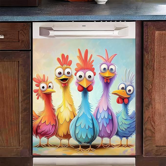 Funny Rooster Dishwasher Magnet Cover 23x26 Inch Home Appliances Stickers Country Farmhouse Window Fridge Door Cover Farmhouse Rooster Magnetic Dishwasher Sticker Kitchen Decor