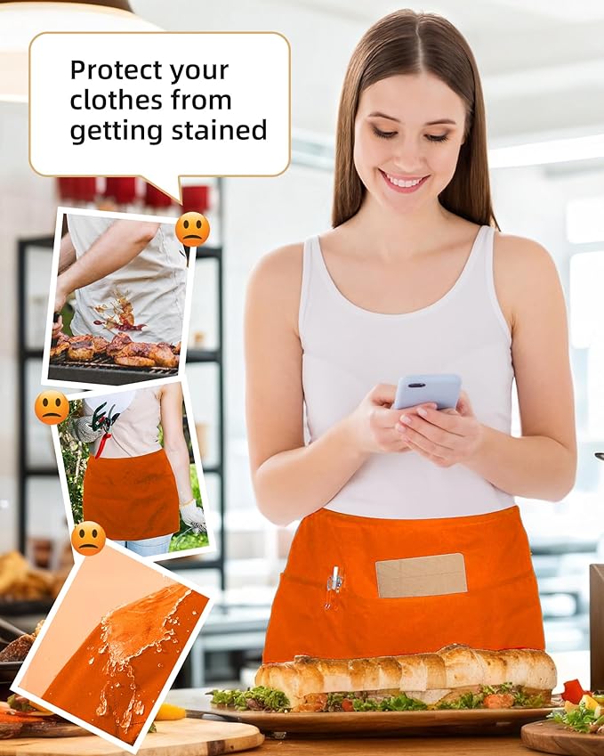 Argstar 2 Pack Server Apron with 4 Pockets, Waitress Waiter Waist Short Aprons(Available in 60/120 Pack)