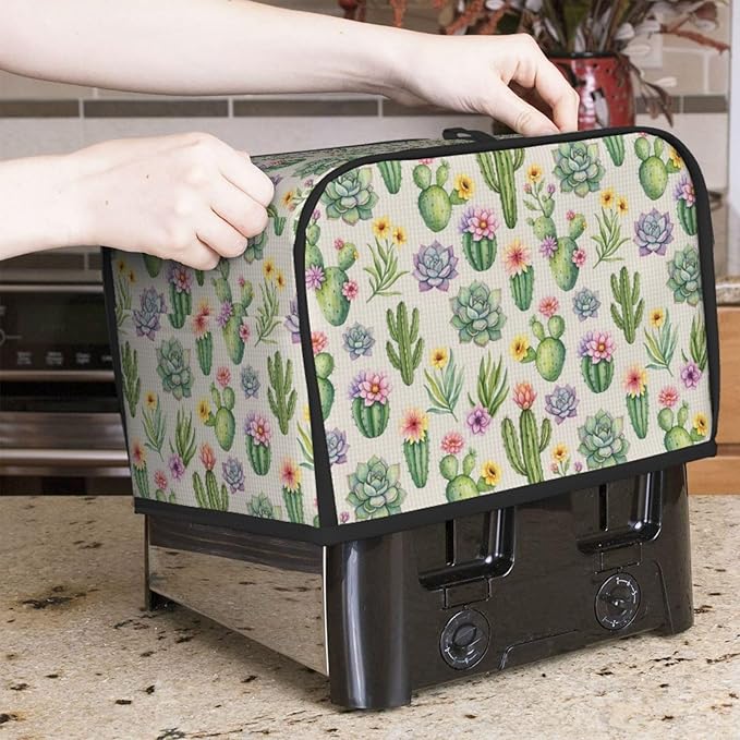 2 Slice Toaster Cover with Pocket, Dust & Fingerprint Protection, Machine Washable Polyester Appliance Cover Wilder California Prickly Pear Cactus Flowers Floral