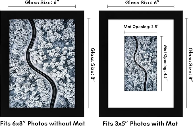 Americanflat 6x8 Picture Frame with Shatter-Resistant Glass - Use as 3x5 Frame with Mat or Display 6x8 Photo Without Mat - Signature Collection - Picture Frames for Tabletop and Wall Display - Black