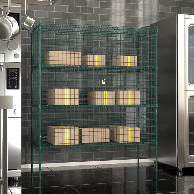 Commercial Grade NSF Listed Metal Wire Mesh Storage Green Epoxy Security Cage Kit 24" x 60" x 74", Perfect for Warehouse, Walk-In Refrigerator, Freezer, Grocery Store, Restaurant