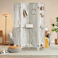 4 Panel Pegboard Display with 16 Hooks, Wooden Pegboard Room Divider Wall with Shelf, Partition Room Dividers and Folding Privacy Screens, Bedroom, Jewelry Store, White