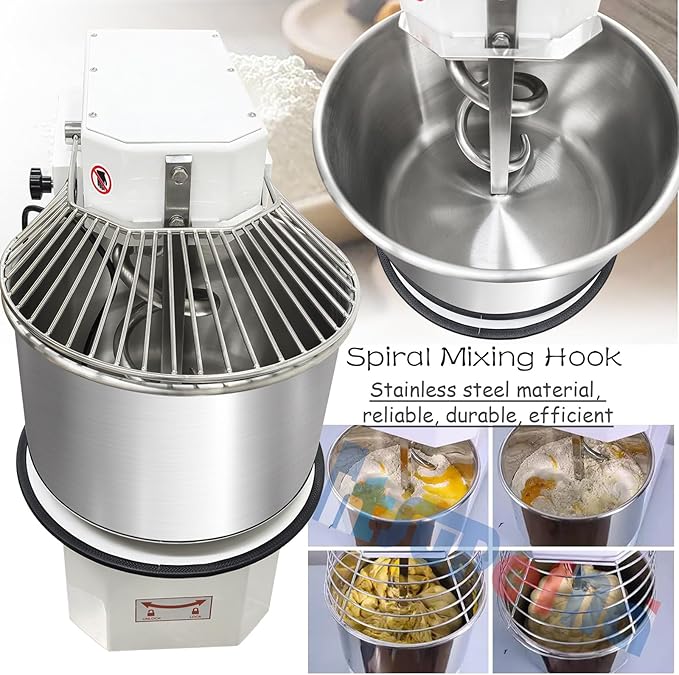INTSUPERMAI Commercial Dough Mixer Machine Electric Food Mixer with Removable Bowl Double Action Double Speed Dough Kneading Machine for Schools Bakeries Restaurants Pizzerias 110V 30 L/30 QT Capacity
