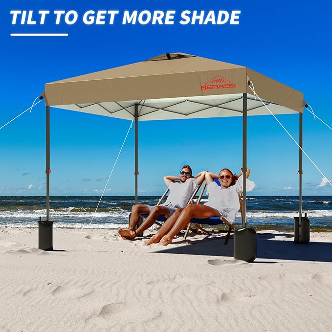 12x12 Pop Up Canopy, Easy Up Canopy Tent, Heavy Duty Tents for Parties, One Person Set Up Event Tent, Khaki