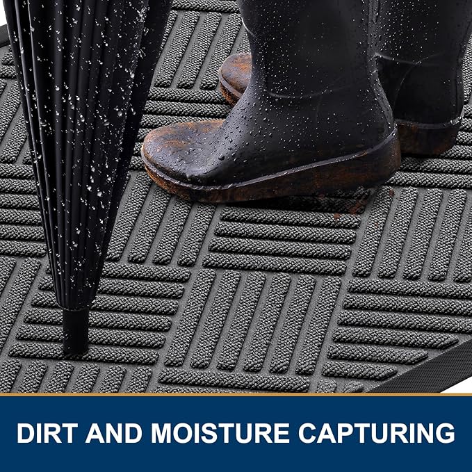 Smiry Front Door Mat Outside Entrance, Heavy Duty Outdoor Indoor Natural Rubber Doormat, Non Slip, Trap Dirt and Moisture, Easy Clean, Low Profile Patio Porch Entryway Mat, 47x32, Grey