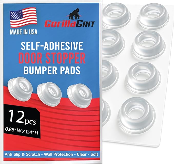 Small Clear Door Knob Bumpers (Set of 12) - Self Adhesive Door Stoppers Wall Protectors Rubber Feet for Speakers, Electronics, Furniture