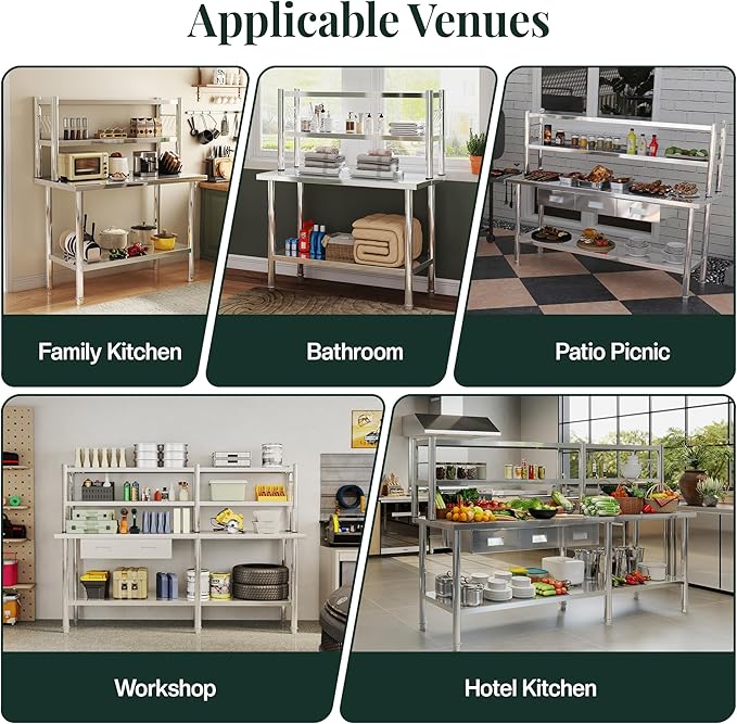 72"x24" Stainless Steel Work Table with Overshelves, 2/3 Drawers, Adjustable Shelf & Hooks, NSF-Certified Heavy-Duty Prep Station for Commercial Kitchen, Restaurant, or Garage
