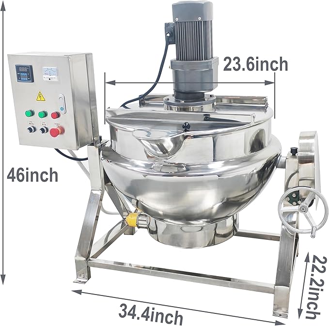 TECHTONGDA Automatic Cooking Pot with Stirrer Electric Kettle Stainless Steel with Mixer Tiltable Jacketed for Soup Chilli Tomato Sauce Fruit Jams Porridge 13.2gallon 220V
