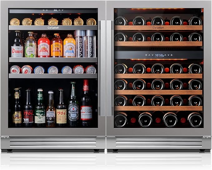 Ca'Lefort Wine Beverage Refrigerator Bundle - 48 Inch 34-65°F Drink Fridge Glass Door, 3 LED Dual Zone Wine Fridge Built-in or Freestanding, Holds 220 Cans and 52 Bottles (11.3 Cu.ft)