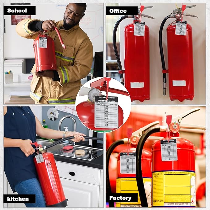 Moxweyeni 200 Set Fire Extinguisher Tag Bulk 2026-2029 Monthly Aluminum Metal Fire Extinguisher Inspection Record Tags with Tamper Seals & Hole Puncher - Tear Proof Weatherproof for Indoor Outdoor