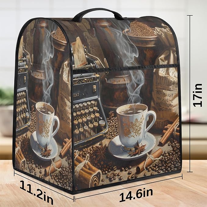 Kitchen Aid Mixer Cover Retro Coffee Bean Pattern Stand Mixer Cover Compatible with 6-8 Quarts Stand Mixers, Dust Covers with Zipper Pocket Foldable Washable Kitchen Aid Organizer Bag