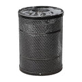 32 Gallon Perforated Recycle Container with Flat Lid, Steel Outdoor Heavy-Duty Commercial Trash Can, Black Round Waste Bin, Durable Garbage Can for Municipalities, Schools, Parks, Parking