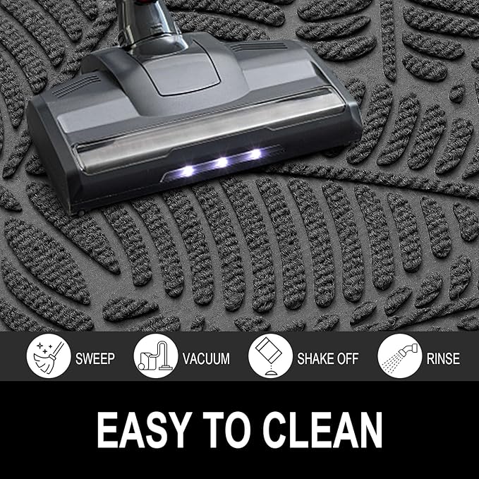 Colorxy Waterproof Doormat, Sturdy Natural Rubber Front Indoor Mat, Non Slip Low Profile Outdoor Door Mats, Stain and Fade Resistant Floor Mats, Easy Clean Patio Entry Mat, 36''x24'', Light Grey