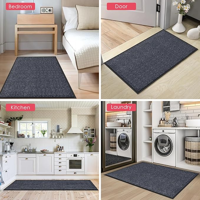 Kuyal Front Door Mat, 4'x6' Indoor Outdoor Entrance Mat, Commercial Floor Mats Inside Outside Entrance, Heavy Duty Durable Welcome Mats, Rubber Backing Non Slip Outdoor Mats for Entryway,Dark Gray