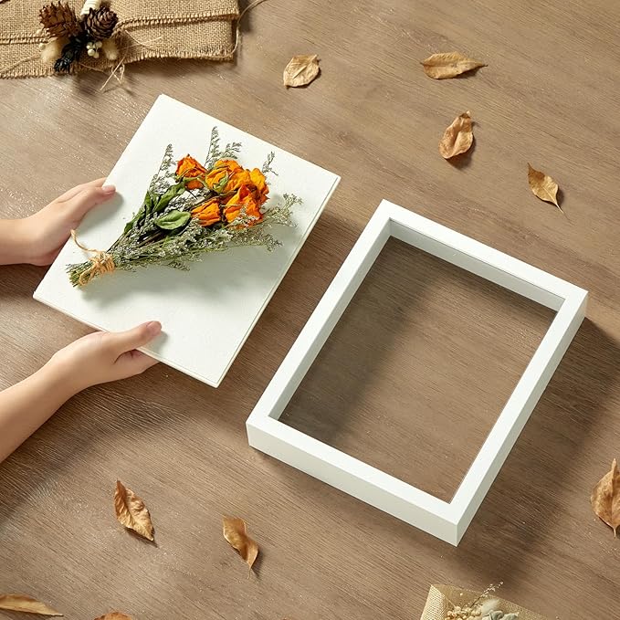 8x10 Shadow Box Display Case Picture Frame with Soft Linen Back,Large Deep White Shadow Box 8x10 for Flowers Medal Display Case Jersey pet Graduation Memorabilia Baby Ltems Crafts Photos