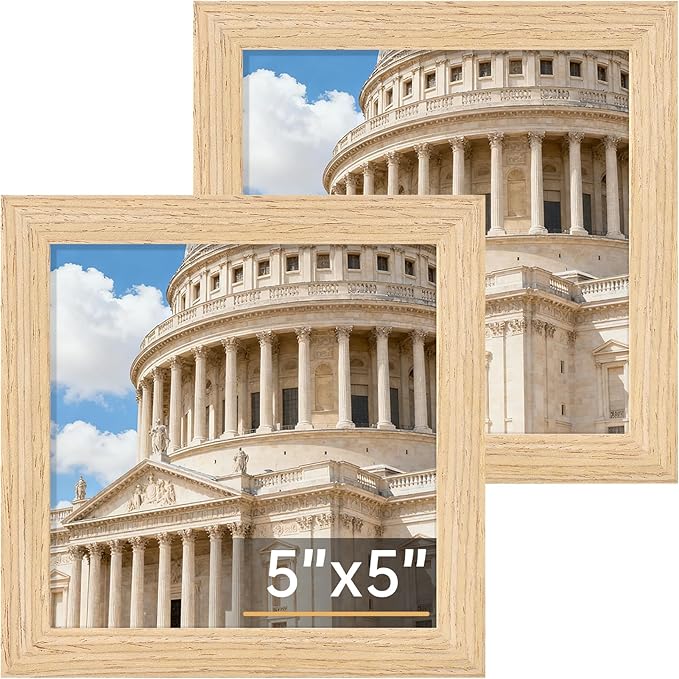 Vittanly 5x5 Picture Frame Set of 2, Solid Wood Frame for Wall or Tabletop, Natural