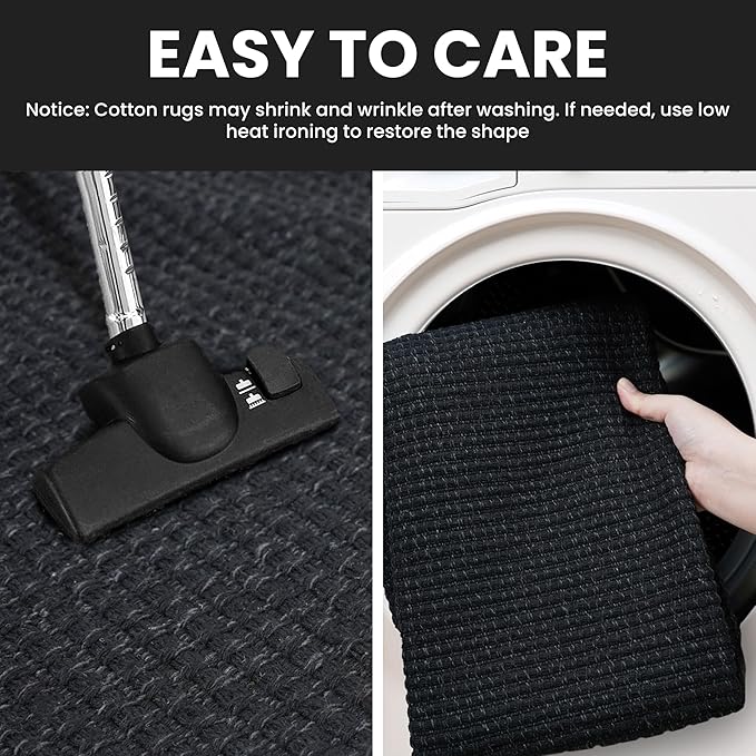IOHOUZE Washable Area Rug 6x9 Non Slip Rubber Backed Rugs for Living Room, Dining Room Rugs Bedroom Rug, Woven Indoor Floor Carpet for Living Room Nursery Office, Black/Grey